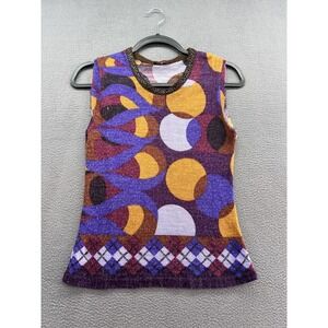 Ines Knit Sweater Womens Small Colorful Abstract Print Sleeveless Made France